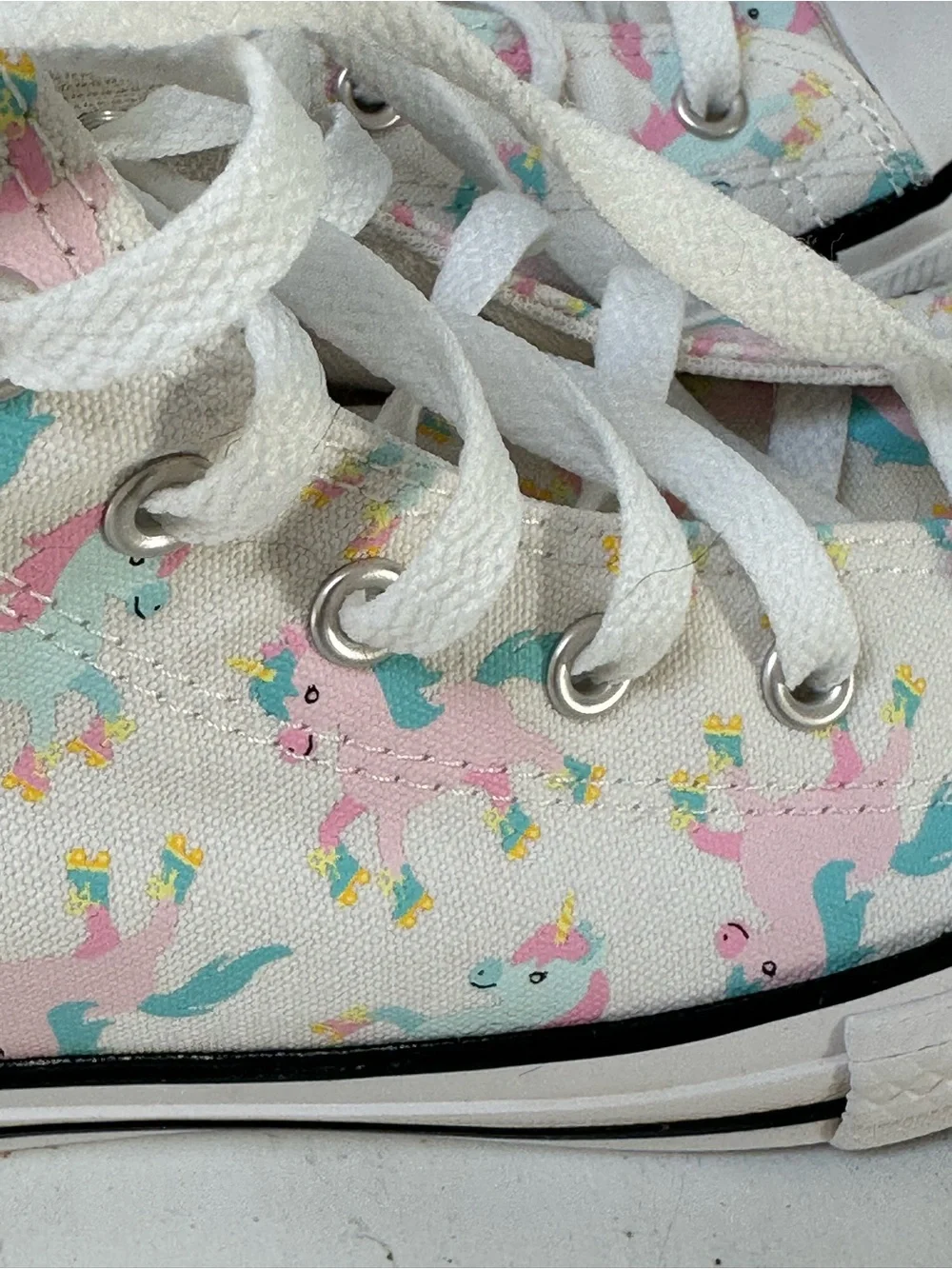 Converse Kids High-Top Sneakers in White with Pink & Teal Unicorns